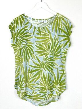 Sigrid Olsen 100% linen palm print top airy tropical resortwear size M EUC
